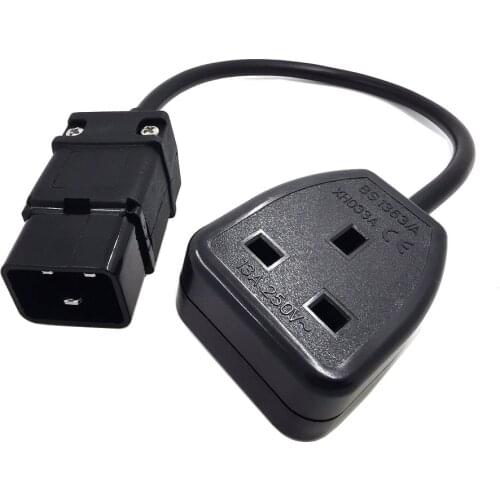 IEC 320 C20 Male Plug To UK Female Socket Power Rewireable Cord, 3G1.5mm Wire Gauge Cable, Convert the C19 To UK 3 Pin Plug