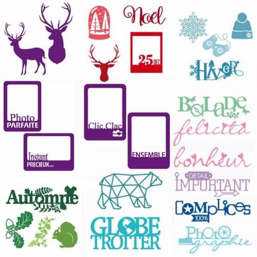 Mixed Italian French Words Photo Frame Chritsmas Moose Squirrel Metal Cutting Dies Scrapbooking DIY Crafts New Dies 2019