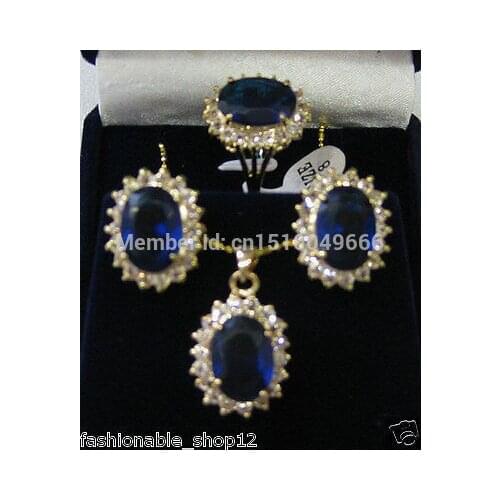 Su426 Hot sale FREE SHIP>>>>Noblest sets blue jade pendant ring earrings necklace