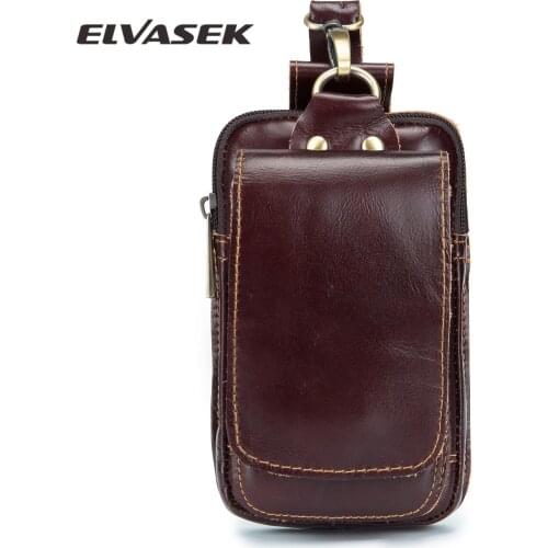 ELVASEK Real Leather Small Waist Bag Men 2020 Casual Design Cowhide Fashion Hook Bum Bag Waist Belt Pack Cigarette Case A Bag