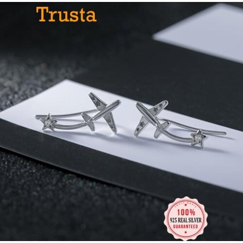 Trustdavis Real 925 Sterling Silver Fashion Plane Star Ear Hook Charm Stud Earrings For Women Wedding Minimalist Jewelry H072