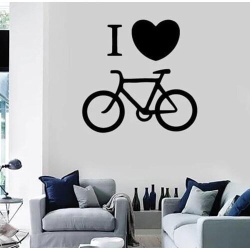I Love Bicycle Wall Decal Sport Bike Cycling Vinyl Window Sticker Rider Bedroom Stadium Interior Decor Creative Heart Mural M135