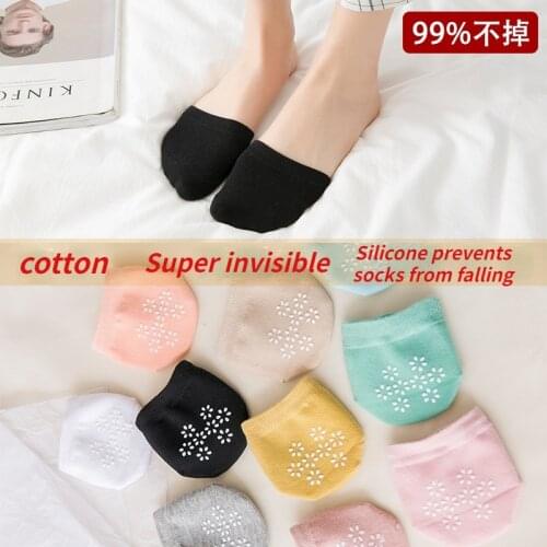 Invisible socks womens Kawaii summer Cotton Slipper short no-show Fun Lot Anti-slip high trend Silica gel Half foot funny cute