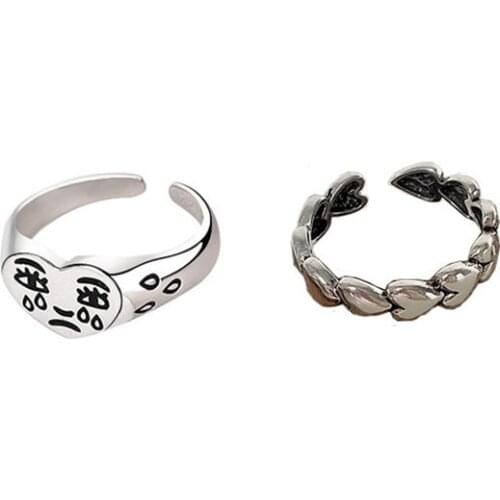 POTCET Womens Love Heart Opening Ring Geometric Fashion Retro Hip Hop Personality Party Jewelry