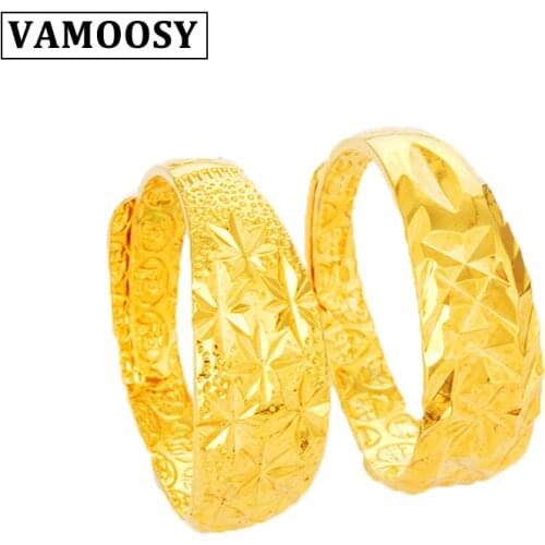 VAMOOSY Dubai 24K Gold Anti-allergy Smooth Simple Wedding Couples Rings Bijouterie for Man or Woman open rings No fade Gift