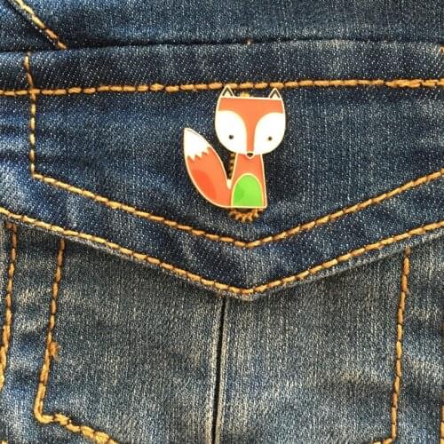 1PCS metal fashion jewelry accessories metal fox enamel brooch badge pin button on cute badge