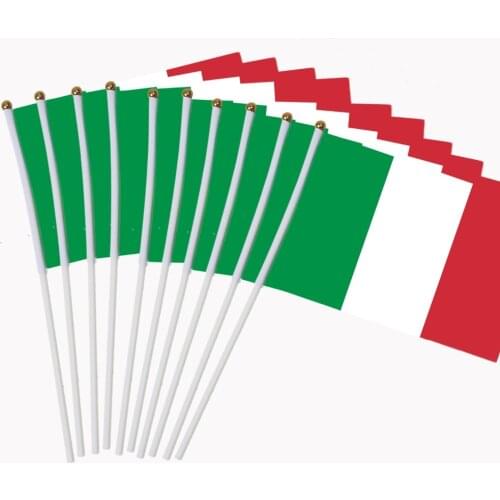 14x21cm 10pcs Small Italian flag hand waving flags with Plastic Flagpoles NC009