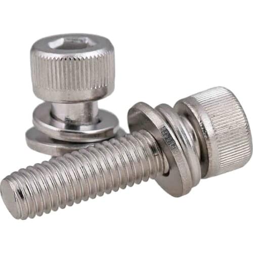 304 stainless steel three combination of hexscrew cylinder head with its own flat pad screw M2.5M3M4M5M6M8 30Pcs