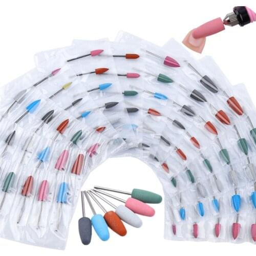 6pcs Silicone Polishing Bits Bullet Cylinder Shape Polishing Burrs Bit Electric Drill Rotary Tool Accessories Cuticle Clean File