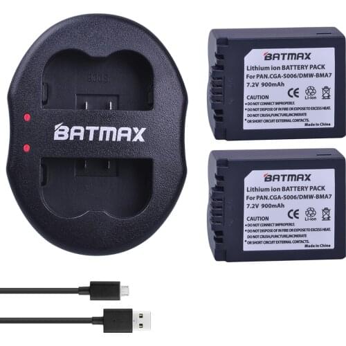 2X 900mAh CGA-S006 S006 DMW-BMA7 S006A CGR-S006E Battery + Dual USB Charger for Panasonic DMC-FZ7 FZ8 FZ18 FZ28 FZ35 FZ50 FZ38