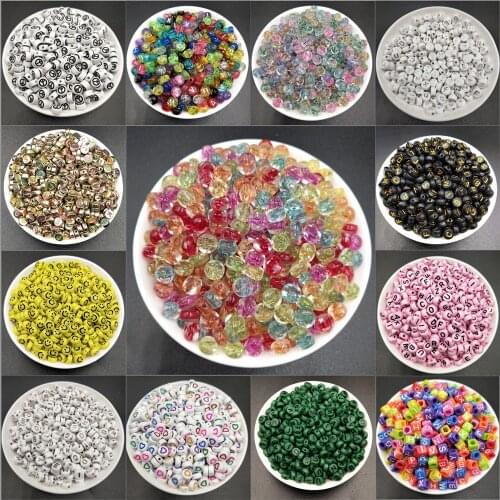 Multi Style Mixed English Round Square Letter Beads Acrylic Heart Alphabet Beads Charms for Bracelet Making DIY Accessories