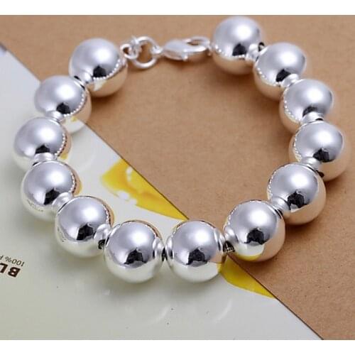 For women wedding classic fashion 925 Sterling Silver Jewelry charm women 14mm beads Bracelets chain free shipping