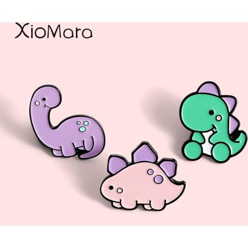 Cartoon Dinosaur Enamel Pins lovely Pink Stegosaurus Diplodocus Jurassic AnimaL Brooch Denim Pin Shirt Badge Gift for Kid Friend