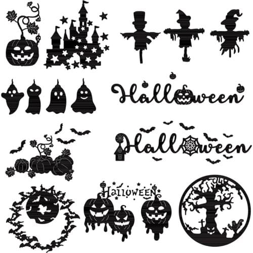 Halloween Pumpkins Ghosts Bats Cats Witch Silhouettes Cutting Dies For DIY Scrarpbooking Paper Cards Crafts Making 2021 New