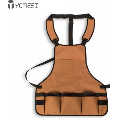 YOMEEI BBQ Canvas Apron Multi-Pocket Durable Chef Kitchen Apron Multi Purpose Work Apron Coffee Shop Barber Restaurant