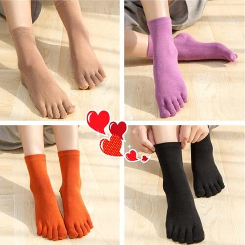 Classic Pure Color Lady Cotton Five Finger Socks 5 Finger Pure Cotton Female Cute Novelty Socks With Separate Toes