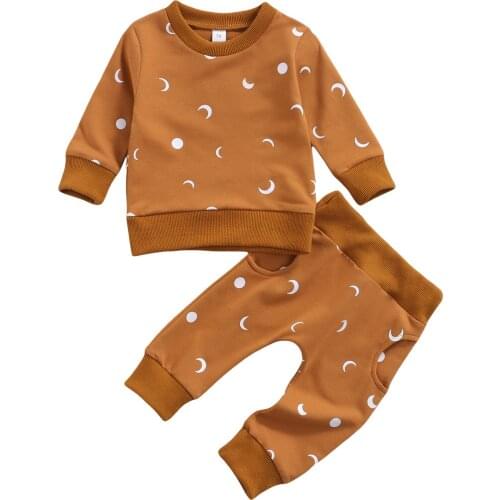 Newborn Baby Girl Boy Clothes Set Fashion Sun Moon Print Pullover Tops Trousers 2Pcs Autumn Toddler Infant Clothing Outfits