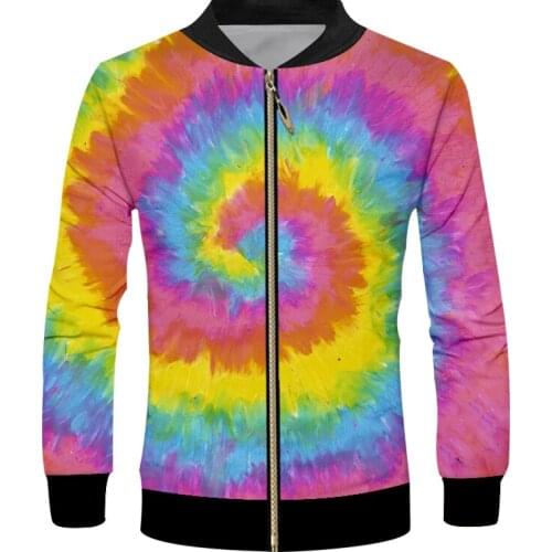 3D Tie Dye Zip Up Jacket Mens Spring Fall Long Sleeve Coat Casual Color Pattern Printed Oversize Male Streetwear Drop Shipping