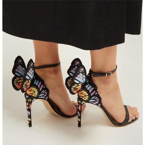 Summer Women Magic Color Wings Printing High Heels Ankle Strap Sandals Sexy Open Toe Party Wedding Shoes Thin Heels free shippin