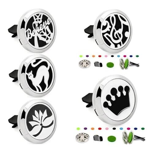 1PCS Smiling Face Crown Removable Vent Clip Car Diffuser Locket 30mm Magnet Stainless Steel Perfume Locket With 10p Random Pad