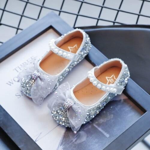 Princess Fashion Bow Beaded Leather Shoe Elegant Baby Dress Glitter Shoe Girl Party Autumn ChildrenS School Kid Shoe 2-10 Years