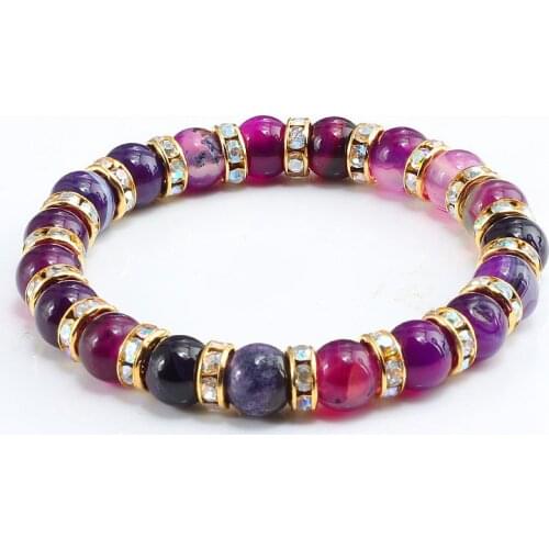 Fashion Purple Rhinestone Natural Stone Bead Bracelet Vintage Charm Round Beads Bracelets Jewelry For Women Prayer Yaga Gifts