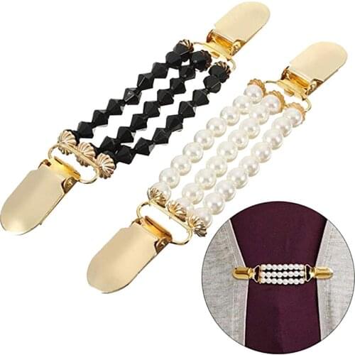 Fashion Women Imitation Pearl Cardigan Collar Clip Holder Dress Shawl Clasp Pin Sweater scarf Collar Clip Womans accesories