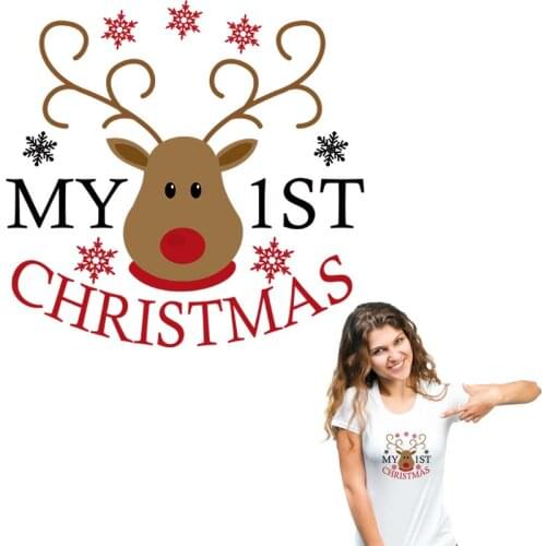 Cute Christmas Applique Transfers Washable Diy Heat Transfer New Fashion T-Shirt Jeans Decoration Christmas Deer Patch