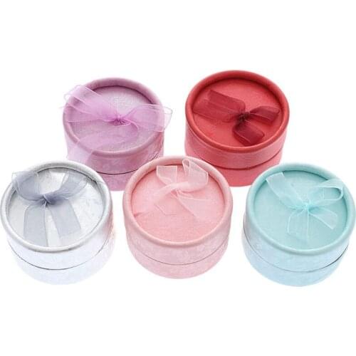 New Elegant Round Earring Rings Box Bowknot Jewelry Organizer Box Holder Wedding Engagement Gift Package Box Display
