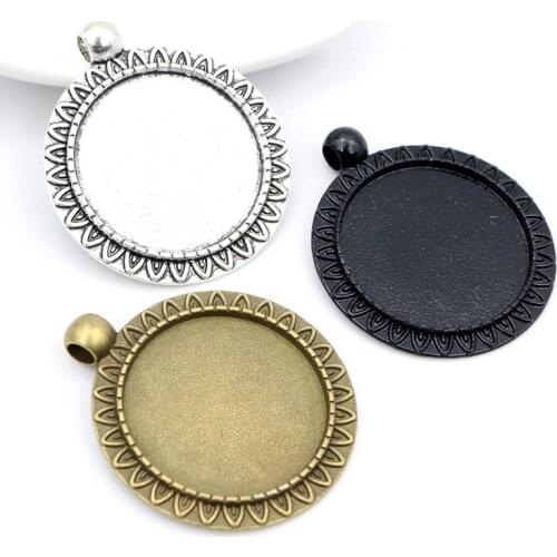 New Fashion 5pcs 25mm Inner Size Antique Silver Plated Bronze Black 4 Colors Flower Style Cabochon Base Setting Charms Pendant