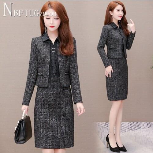 2020 New Spring Temperament Office Lady Women Sets Dress And Coat Female Sets