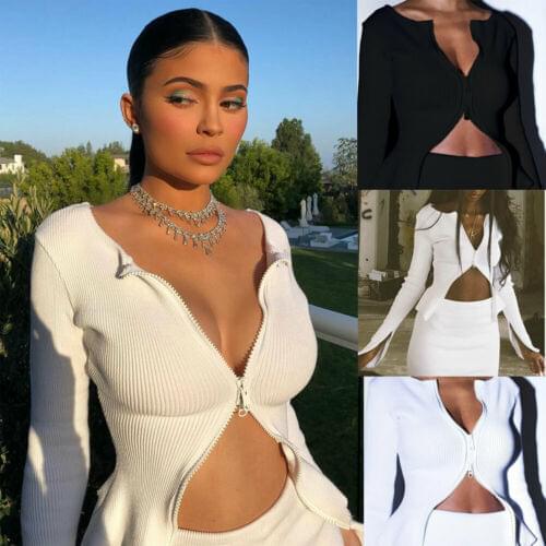 New 2020 Womens V-Neck Cardigan Double zipper Soft Knit Blouses Womens Ladies Jacket Coat Tops Females Shirts Hot Selling