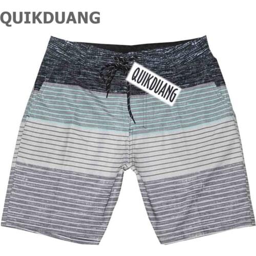NWT Striped Beach Shorts Male Gray Surf Pants Board Shorts Stretch Bermuda Quick-Dry Men Leisure Shorts 089