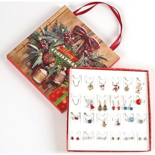 Kids jewelry set Christmas countdown Advent Calendar for girls women DIY charms necklace earring for Xmas Portable box gift