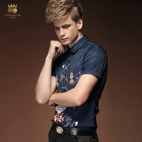 Free shipping new fashion casual mens male summer short sleeved collar shirt printing thin shirt 15302 young on sale