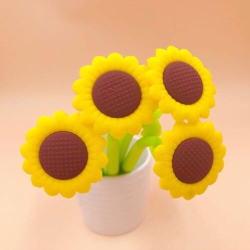 1 Pcs Sunflower Silica Gel Pen Creative Kawaii 0.5mm Black Ink Neutral Pen Office School Supplies Kids Gift Canetas Stationery