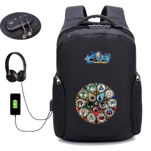 USB Charging Anti-theft Backpack Japan anime The Seven Deadly Backpacks Teenagers shoulder bag men women laptop bag Rucksack