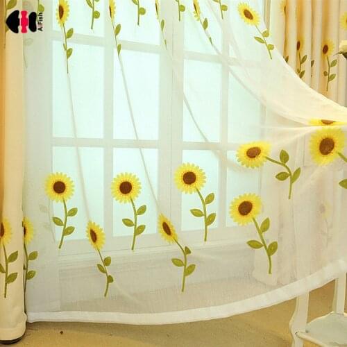 Sunflower Embroidered Curtains For Living Room Rural Pastoral Delicate Sheer Kids Children French Window Treatment Drapes P186B