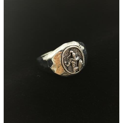 Sculpture Vintage Spartan Warrior Helmet Ring Gothic Punk Viking Norse Rune Mens Metal Ring Totem Amulet Jewelry Party Gift