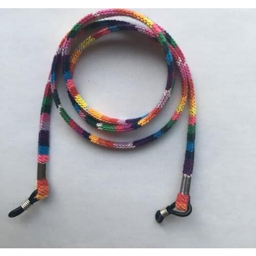 Sunglass ethnic rainbow color flat woven cotton cord spectacle string eyewear frame retainer rainbow lanyard beach strap