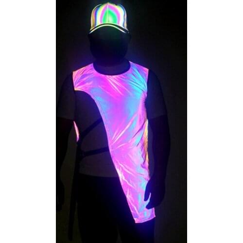 Reflective Colorful Vest Spring and Autumn New Irregular Luminous Bands Hedging Vest Fashion Cool Vest for Stage Performance