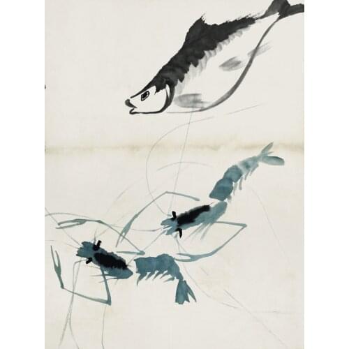 Traditional Chinese painting seascape picture scenery posters home decor animals fishes shrimps lobster Qi Baishi masterpiece