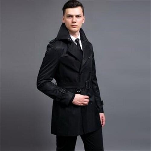Lapel double-breasted trench coats man spring autumn black long coat men clothes slim fit overcoat long sleeve 2020 new designer
