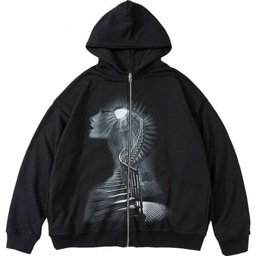 Street hip-hop womens print graphic staircase zipper hoodie women 2021 y2k Harajuku punk oversized jacket sweatshirt women