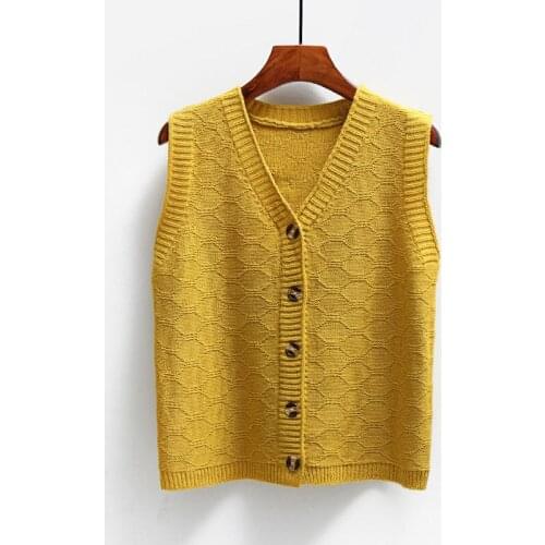 Urifens V-neck Knitted Wool Button Cardigan Vest Women Loose Single-breasted Diamond Block Lattice Sweater Vest Female P52