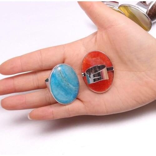 High Quality New Style Fashion Natural Stone Ring Egg-shaped Agate Opening Ring Charms Unisex Love Romantic Gift