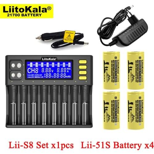1pcs LiitoKala Lii-S8 Battery Charger for 3.7V 18650 Li-ion 1.2V AA NiMH 3.2V+ 4pcs Lii-51S 26650 5100mAh Rechargeable batteries