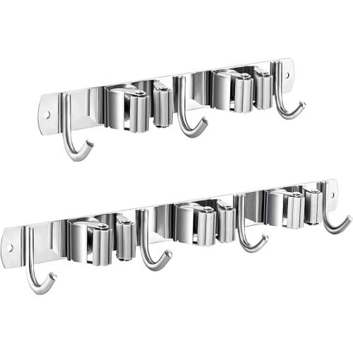 BalleenShiny High Quantity Stainless Steel Mop Clip Free Punching Mop Towel Brush Hook Household Bathroom Broom Mop Storage Rack