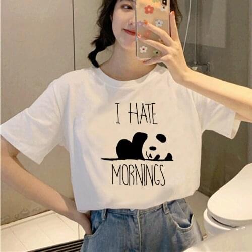 Womens T-shirt Panda Cartoon Fashion Print T-shirt Ladies Casual Harajuku Graphic T-shirt Nice eyelash T-shirt