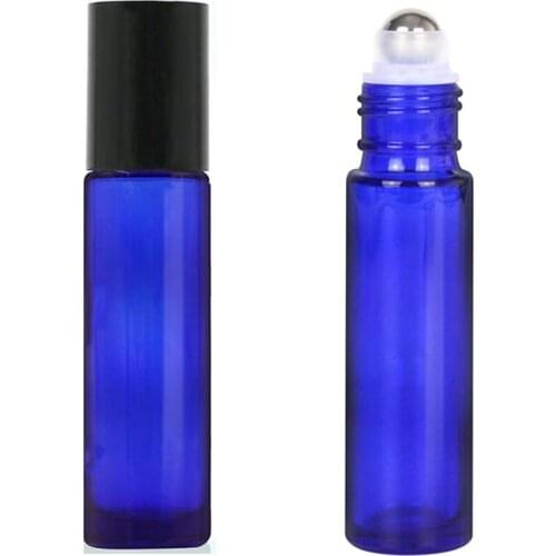 200Pcs 10Ml Essential Oil Bottle Blue Glass Roller Ball Vials Perfume Aromatherapy Cosmetic Accessories Refillable Container